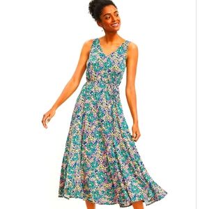 Loft Floral Godet Double V Midi‎ Dress XS